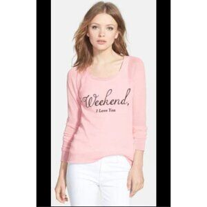 WILD FOX GRAPHIC SWEARTSHIRT LONG SLEEVE WEEKEND I LOVE YOU PINK COTTON BLEND